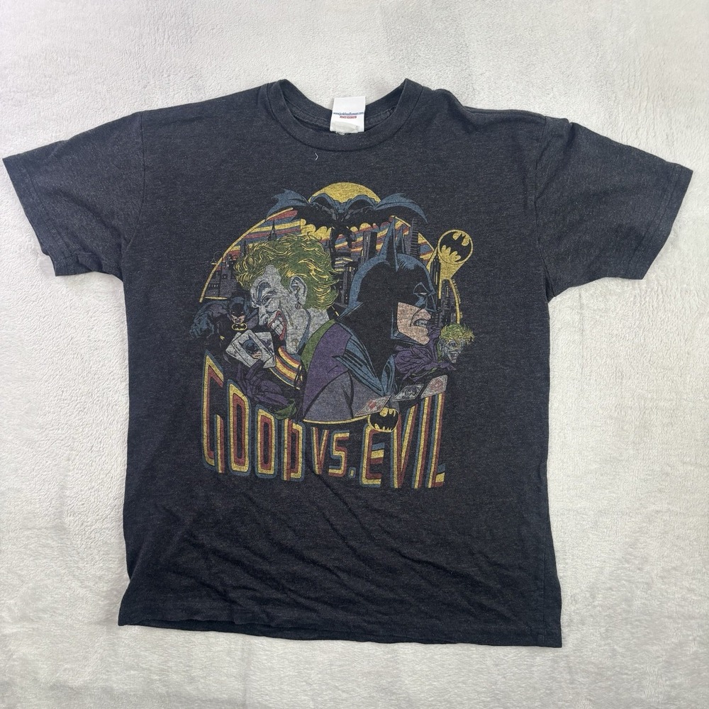 Junk Food Good VS Evil Batman Joker Grey SS Graphic Shirt Women's Large